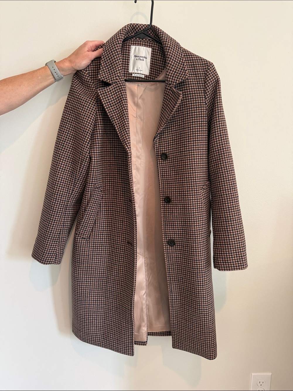 Abercrombie & Fitch Brown Houndstooth Wool-Blend Pea Coat